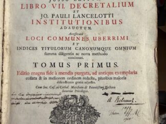 <b>Gregor (XIII. Papst)Giovanni Paolo Lancelotti und Johann Rudolf Thurneysen (Drucker).</b><br />Corpus Juris  [Iuris] Canonici Emendatum Et Notis Illustratum Gregorii XIII. Pont. Max. Jussu Editum. Libro VII. Decretalium Et Jo. Pauli Lancelotti Institutionibus Adauctum : Accesserunt Loci Communes Uberrimi Et Indices Titulorum Canonumque Omnium summa diligentia ac nova methodo concinnati.
