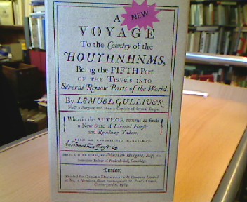 <b>Gulliver, Lemuel.</b><br />A New Voyage to the Country of the Houyhnhnms.