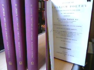 <b>Warton, Thomas.</b><br />History of English Poetry from the Twelfth to the Close of the Sixteenth Century. Edited by W. Carew Hazlitt (1871).