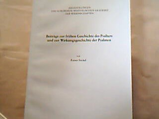 <b>Stichel, Rainer.</b><br />Beiträge zur frühen Geschichte des Psalters und zur Wirkungsgeschichte der Psalmen.