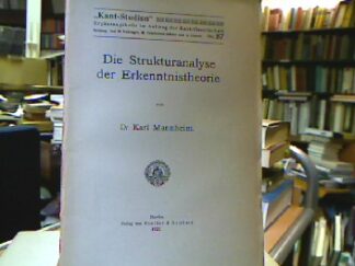 <b>Mannheim, Karl.</b><br />Die Strukturanalyse der Erkenntnistheorie