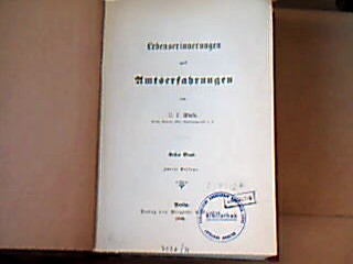 <b>Wiese, D.L.</b><br />Lebenserinnerungen und Amtserfahrungen