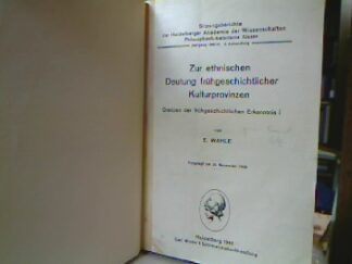 <b>Wahle, E.</b><br />Zur ethnischen Deutung frühgeschichtlicher Kulturprovinzen.