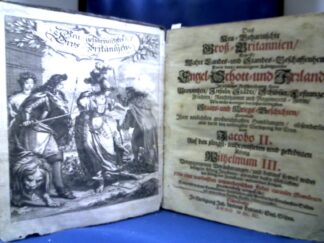 <b>Beer, Johann Christoph.</b><br />Das Neu-Geharnischte Groß-Britannien, Das ist: Wahre Landes- und Standes-Beschaffenheit Derer drey-vereinigten Königreiche Engel- Schott- und Irrlands : Jn völliger Beschreibung ihrer Provintzen, Jnsuln, Städte, Schlösser, Festungen, Früchten, Reichthümer und Regiments-Form, Wie nicht weniger der leßwürdigsten Staats- und Kriegs-Geschichten; Bevorab Jhrer neulichsten großwichtigsten Handlungen, absonderlich aber derer bey unlängster Versetzung der Cron von Jacobo II. Auf den jüngst-inthronisirten und gekrönten König Wilhelmum III. ... / Mit einer warhafften unpartheyischen Feder curiosen Gemütern grundrichtig vorgestellt, Darzu mit wahren Contrefaiten, Landkarten und Abrissen der fürnehmsten Städte und andern hierzu füglichen Kupffer-Bildern beleuchtet