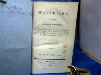 <b>Fritzsche, F.V.</b><br />Recension des Buches "Aeschylos Eumeniden, Griechisch und Deutsch, mit erläuternden Abhandlungen... von K.O. Müller. Göttingen, im Verlage der Dieterichschen Buchhandlung, 1833". -  1. und 2. Teil in 1 Band.