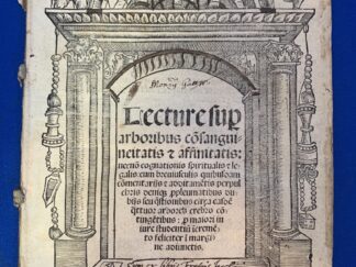 <p class="headtitle">Reich illustrierte Rechts-Postinkunabel.</p><b>Andreae [Giovanni d`Andrea], Johannes.</b><br />Lecture sup[ra] arboribus consanguineitatis et affinitatis: necnon cognationis spiritualis et legalis: cum breuisculis quibusdam, commentariis et additamentis perpulchris denique (pro)leumatibus dubiis seu questionibus circa easdem.