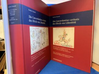 <p class="headtitle">Concordantiae caritatis</p><b>Douteil, Herbert (Übersetzer) Suntrup Rudolf (Herausgeber), Arnold Angenendt und Volker (Hrsg.) Honemann.</b><br />Udalricus, de Campo Liliorum: Die Concordantia caritatis des Ulrich von Lilienfeld; Edition des Codex Campililiens 151 (um 1355) Teil: Bd. 1., Einführungen, Text und Übersetzung. Band 2. Verzeichnisse, Quellenapparat, Register, Farbtafeln der Bildseiten der Handschrift.