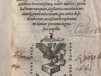 <b>Curtius Rufus, Q.</b><br />Quinti Curtii de Rebus gestis Alexandri Magni,... historia luculentissima multo majore quam hactenus nunquam vigilantia emendata... - Alexandri Magni vita, Joanne Monacho auctore et Angelo Cospo Bononiensi interprete. - Alexandri Magni epistola de situ Indiae et itinerum in ea vastitate ad Aristotelem praeceptorem suum...