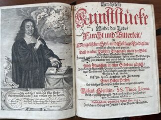 <p class="headtitle">Die Kunst zu sterben.</p><b>Hörnlein, Michael.</b><br />Bewährteste Kunststücke Wieder des Todes Furcht und Bitterkeit : In Evangelischen Son[n]- und FesttagsPredigten/ dergestalt gewiesen und gepriesen/ Daß in jeder Predigt/ Eingangs/ ein in der Bibel beschriebener Sterbender fürgestellet ... und endlich liebliche TodesErquickungen angezeiget werden / Allen Menschen ... Insonderheit angehenden Predigern ... diensam ... heraus und zum besten gegeben von Michael Hörnlein ... Gräfl. Schwartzburgischen-Rudolphstädtischen Hof-Prediger ...