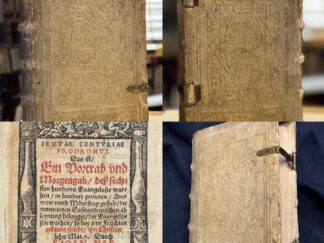 <p class="headtitle">Reformation/Gegenreformation in einem prächtigen Einband des Meisters H.V.M. (i.e. Hans Ulrich Mor, Ulm)</p><b>Nas, Johannes.</b><br />SEXTAE CENTVRIAE (Centuriae) PRODROMVS. Das ist Ein Vortrab vnd Morgengab deß sechsten hunderts Euangeloser warheit in hundert puncten Antwort vnnd Widerfrag gestelt die vermeinten Hosnandrinischen ableynung belanget ... Durch F.IOAN NAS. Dem Hoschiander Lucas,D 15 edicirt. 69.