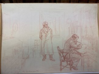 <b>Kochanowski, Roman, Johann Wolfgang von Goethe und Johann Joseph Schmeller (Vorlage.</b><br />Goethe in seinem Arbeitszimmer dem Schreiber John diktierend.