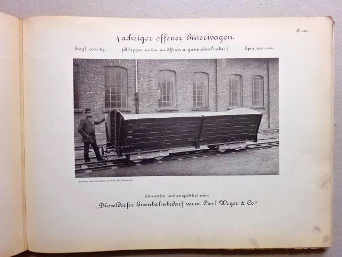 <b>Weyer und Co., Carl.</b><br />Eisenbahnwagen, Schmalspurige. Ausgeführt vom Düsseldorfer Eisenbahnbedarf vorm. Carl Weyer & Co.