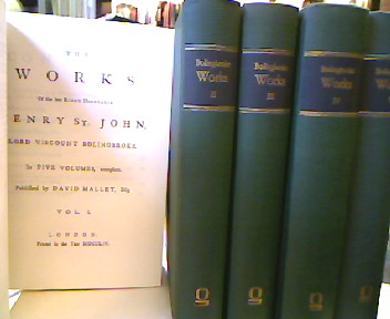 <b>Bolingbroke, Henry St. John, Viscount.</b><br />The works. 5 volumes (complete) (1754) ed. by d. Mallet