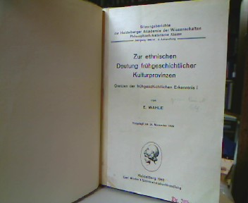 <b>Wahle, E.</b><br />Zur ethnischen Deutung frühgeschichtlicher Kulturprovinzen.