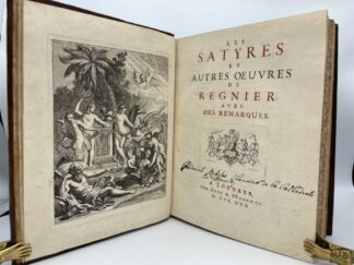 <b>Regnier, Mathurin.</b><br />Les Satyres et autres oeuvres de Régnier, avec des remarques [de Claude Brossette]