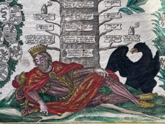 <p class="headtitle">Habsburger Stammbaum, mit lässig liegendem König Landelinus.</p><b>Seutter, Matthäus.</b><br />Vorstellung Des Von Vielen Seculisher In Den Höchsten Dignit. Der Welt Preiswürdigst Florierenden Stamm-Baums Des Allerdurchlauchtigsten Ertz-Hauses Oesterreich Von Seinem Uhralten Ursprung Bis Auf Gegenwärtige Zeiten / Mit Möglichstem Fleis Zusammen Getragen Also Eingericht und Zubezeugung Aller Unterthänigster Treue Und Devotester Submission In Kupfer gestoch. Von Matthæo Seutter Kupferstecher In Augspurg.