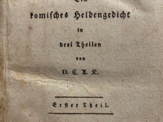 <p class="headtitle">Erste Gesamtausgabe, mit dem ExLibris William Davignon</p><b>Kortum, Karl Arnold und William Davignon [ExLibris].</b><br />Die Jobsiade. Ein Heldengedricht in drei Theilen von D.C.A.K.