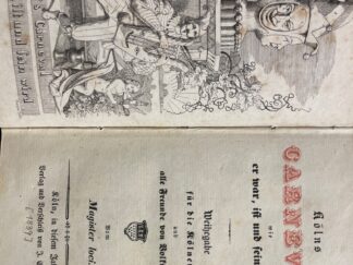 <p class="headtitle">Seltenes Hauptwerk zum Kölner Karneval mit allen 6 Kostümlithos.</p><b>[Stoll, Edmund] und Magister loci.</b><br />Kölns Carneval, wie er war, ist und sein wird. Weihegabe für die Kölner und alle Freunde von Volksfesten. Vom Magister loci.