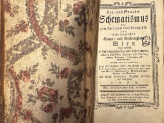 <b>o.V.</b><br />Hof- und Staats-Schematismus der röm. kaiserl. auch kaiserl.-königl. und erzherzoglichen Haupt- und Residenz-Stadt Wien : derer daselbst befindlichen höchsten und hohen unmittelbaren Hofstellen, Chargen und Würden, niederen Kollegien Instanzen und Expeditionen, ...