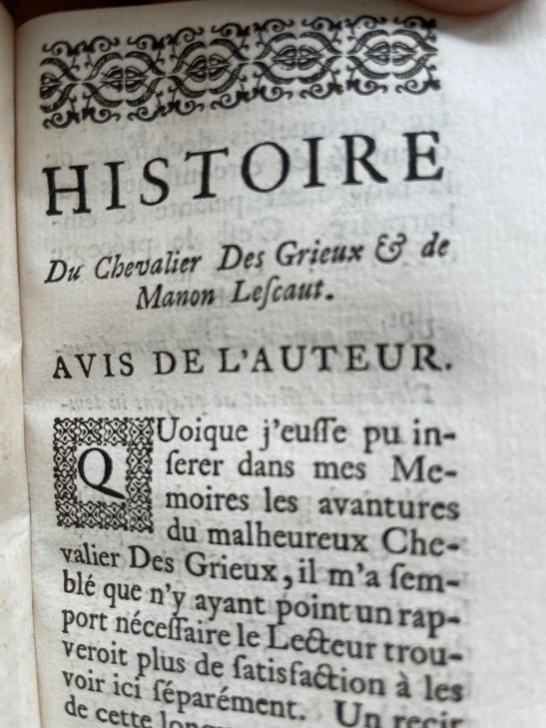 <b>Prevost D`EXILES (dit Abbé PREVOST), Antoine Francois.</b><br />Memoires et avantures d`un homme de qualité qui s`est retiré du monde. (Bd VII:) Histoire du Chevalier des Grieux & de Manon Lescaut. – Bild 3