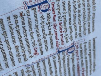 <p class="headtitle">Gotische Handschrift 13 Jahrhundert.</p><b>Petrus Lombardus.</b><br />Einzelblatt aus: Sententiarum libri IV. Liber III. Distinctio XX (Ende)- XXI (erster Abschnitt).