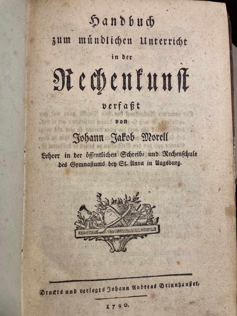 <b>Morell, Johann Jakob.</b><br />Handbuch zum mündlichen Unterricht in der Rechenkunst.