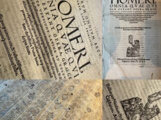 <p class="headtitle">Erste Lateinisch / Altgriechische Parallelausgabe von Homers Werken.</p><b>Homer und Plutarch.</b><br />Poetarvm Omnivm Secv-lorvm Longe Principis Homeri, Omnia qvae qvidem extant Opera, Graece, adiecta versione Latina ad Verbvm, ex diuersis doctissimorum uirorum translatinibus concinnata, & diffici-liorum thematum explicatione marginibus hinc inde ubi opus ui debatur adspersa, ut graece lingue tyronibus, uel citra uiua praeceptoris uocem, cognoscere iam atcq. conferre deoctissima Poetae huius scripta liceat. Accessit quocq. autoris uita, & instructissimus rerum uer-borum cq. memoranilium Index. [Beinhaltet ebenfalls: Odyssea Homeri Reliqva qve eivs Opvscvlacvm Indice Copiosissimo.]