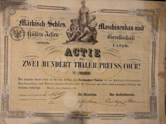 <b>Märkisch-Schlesische Maschinenbau und Hütten-Aktien Gesellschaft.</b><br />MARKISCH-SCHLESISCHE MASCHINENBAU-UND HÜTTEN-AKTIEN-GESELLSCHAFT Aktie über TIr. 200, -- Nr. 1519;